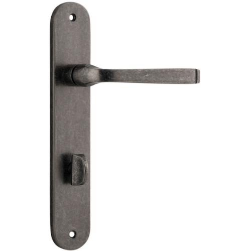 Door Lever Annecy Oval Privacy Distressed Nickel CTC85mm H230xW40xP62mm in Distressed Nickel