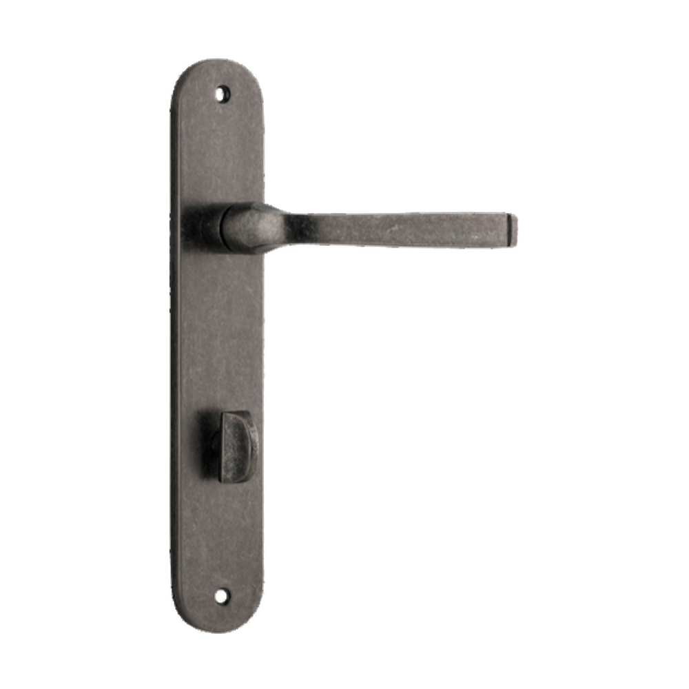 Door Lever Annecy Oval Privacy Distressed Nickel CTC85mm H230xW40xP62mm in Distressed Nickel
