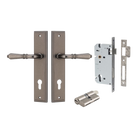 Door Lever Sarlat Stepped Distressed Nickel Key / Key Entrance Kit in Distressed Nickel
