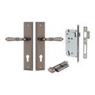 Door Lever Sarlat Stepped Distressed Nickel Key / Thumb Entrance Kit in Distressed Nickel