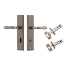 Door Lever Sarlat Stepped Distressed Nickel Privacy Kit in Distressed Nickel