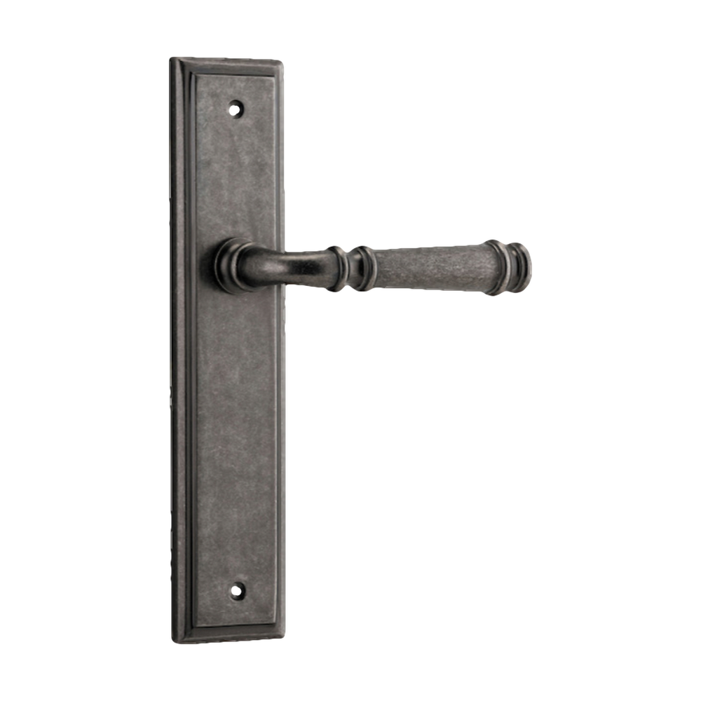 Door Lever Verona Stepped Latch Distressed Nickel H237xW50xP59mm in Distressed Nickel
