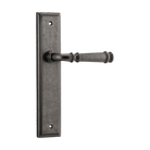 Pair of Iver Verona lever handles on stepped backplates, architectural hardware with sleek, modern design for doors.