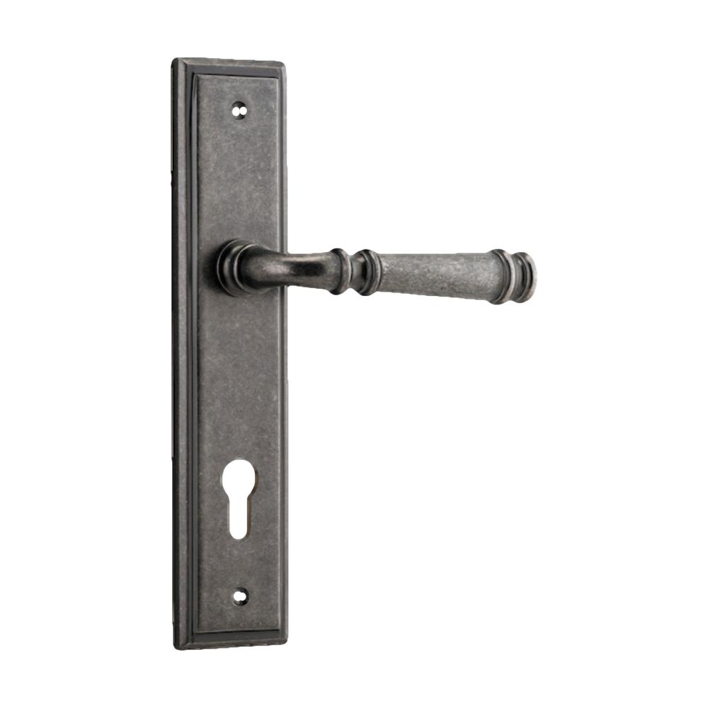 Door Lever Verona Stepped Euro Distressed Nickel CTC85mm H237xW50xP59mm in Distressed Nickel