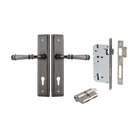 Pair of Iver Verona lever door handles on stepped backplates, featuring a sleek architectural hardware design.