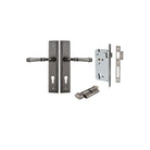 Door Lever Verona Stepped Euro Distressed Nickel CTC85mm H240xW50xP59mm Entrance Kit Mortice Lock Euro Distressed Nickel CTC85mm Backset 60mm, Euro Cylinder Key Thumb 6 Pin Distressed Nickel L70mm KA1 in Distressed Nickel