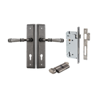 Pair of Iver Verona lever handles on stepped backplates, showcasing elegant architectural hardware with a polished finish.