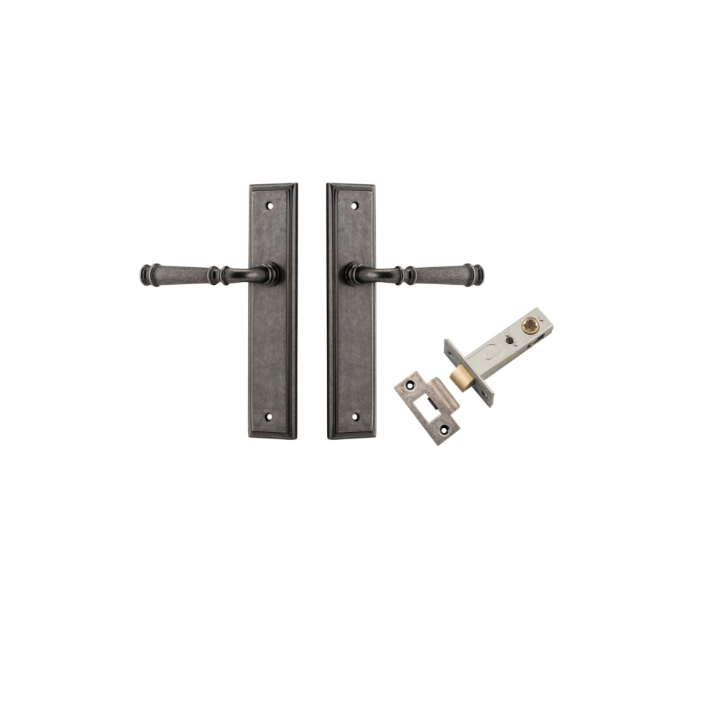 Door Lever Verona Stepped Latch Distressed Nickel H240xW50xP59mm Passage Kit Tube Latch Split Cam 'T' Striker Distressed Nickel Backset 60mm in Distressed Nickel