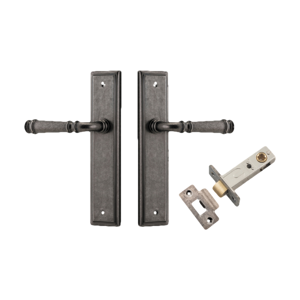 Door Lever Verona Stepped Latch Distressed Nickel H240xW50xP59mm Passage Kit Tube Latch Split Cam 'T' Striker Distressed Nickel Backset 60mm in Distressed Nickel