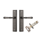 Pair of Iver Verona lever door handles on stepped backplate, showcasing elegant architectural hardware design in a close-up view.