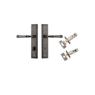 Door Lever Verona Stepped Privacy Distressed Nickel CTC85mm H240xW50xP59mm Inbuilt Privacy Kit Tube Latch Split Cam 'T' Striker Distressed Nickel Backset 60mm, Privacy Bolt Round Bolt Distressed Nickel Backset 60mm in Distressed Nickel