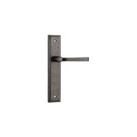 Pair of Iver Annecy lever door handles with stepped backplate, featuring sleek, modern design in a polished finish.