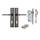 Pair of Iver Annecy lever handles on stepped backplates, featuring a sleek, modern design in a polished finish.