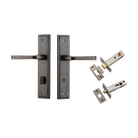 Door Lever Annecy Stepped Privacy Distressed Nickel CTC85mm H240xW50xP65mm Inbuilt Privacy Kit Tube Latch Split Cam 'T' Striker Distressed Nickel Backset 60mm, Privacy Bolt Round Bolt Distressed Nickel Backset 60mm in Distressed Nickel