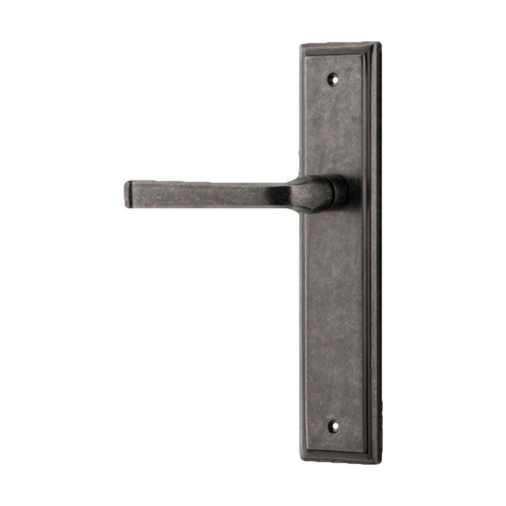 Door Lever Annecy Stepped Latch Left Hand Fixed Distressed Nickel L117xP66mm BPH237xW50mm in Distressed Nickel