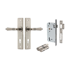 Door Lever Sarlat Chamfered Euro Pair Distressed Nickel CTC85mm L111xP55mm BPH240xW50mm Mortice Lock Euro Distressed Nickel CTC85mm Backset 60mm, Euro Cylinder Dual Function 5 Pin Distressed Nickel 65mm KA4 in Distressed Nickel
