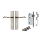 Door Lever Sarlat Chamfered Euro Pair Distressed Nickel CTC85mm L111xP55mm BPH240xW50mm Mortice Lock Euro Distressed Nickel CTC85mm Backset 60mm, Euro Cylinder Key Thumb 5 Pin Distressed Nickel 65mm KA4 in Distressed Nickel