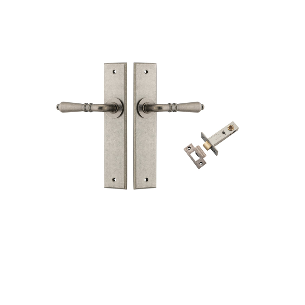 Door Lever Sarlat Chamfered Distressed Nickel L111xP55mm BPH240xW50mm Passage Kit Tube Latch Split Cam 'T' Striker Distressed Nickel Backset 60mm in Distressed Nickel