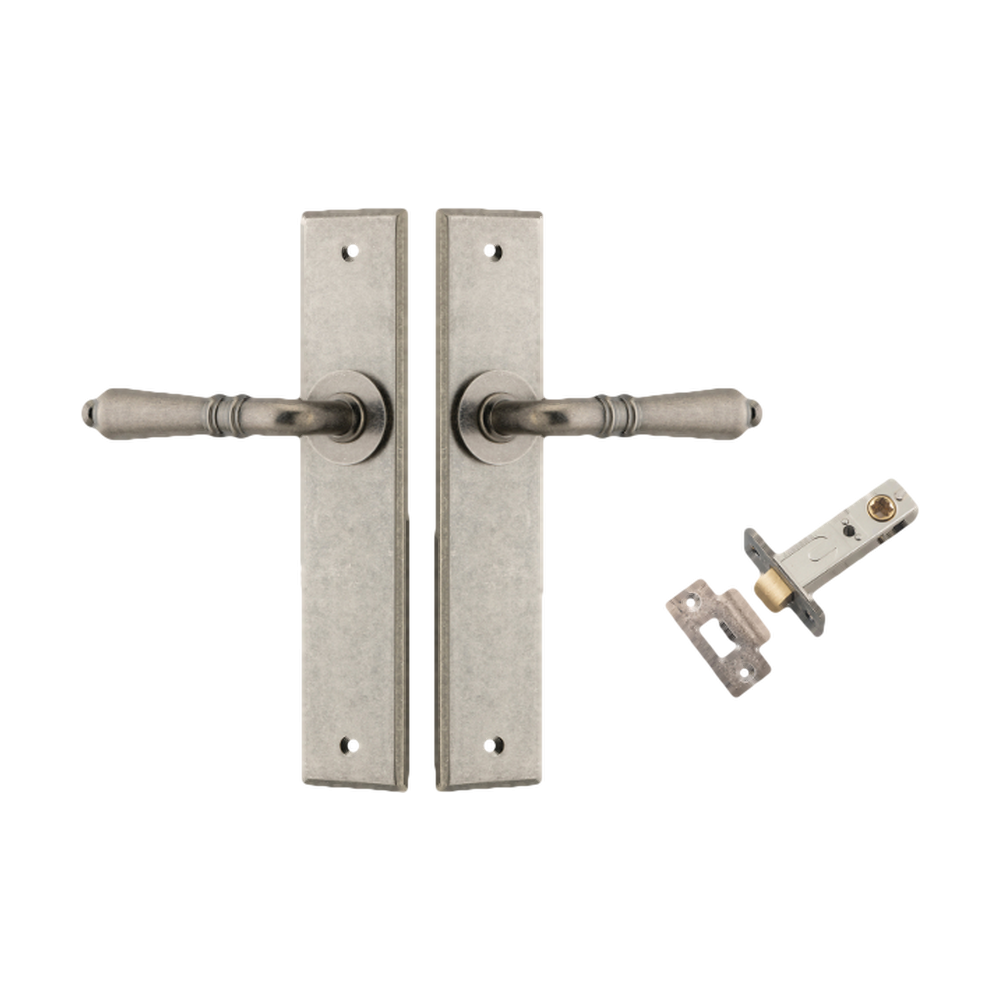 Door Lever Sarlat Chamfered Distressed Nickel L111xP55mm BPH240xW50mm Passage Kit Tube Latch Split Cam 'T' Striker Distressed Nickel Backset 60mm in Distressed Nickel