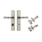 Door Lever Sarlat Chamfered Privacy Distressed Nickel CTC85mm L111xP55mm BPH240xW50mm Privacy Kit Tube Latch Split Cam 'T' Striker Distressed Nickel Backset 60mm, Privacy Bolt Round Bolt Distressed Nickel Backset 60mm in Distressed Nickel