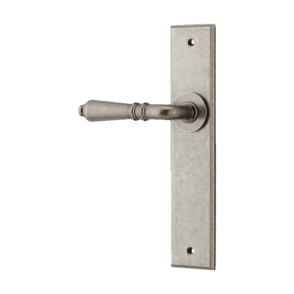 Door Lever Sarlat Chamfered Latch Rumbled Nickel H240xW50xP55mm Fixed Half Set Left Hand in Rumbled Nickel