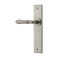 Door Lever Sarlat Chamfered Latch Rumbled Nickel H240xW50xP55mm Fixed Half Set Left Hand in Rumbled Nickel