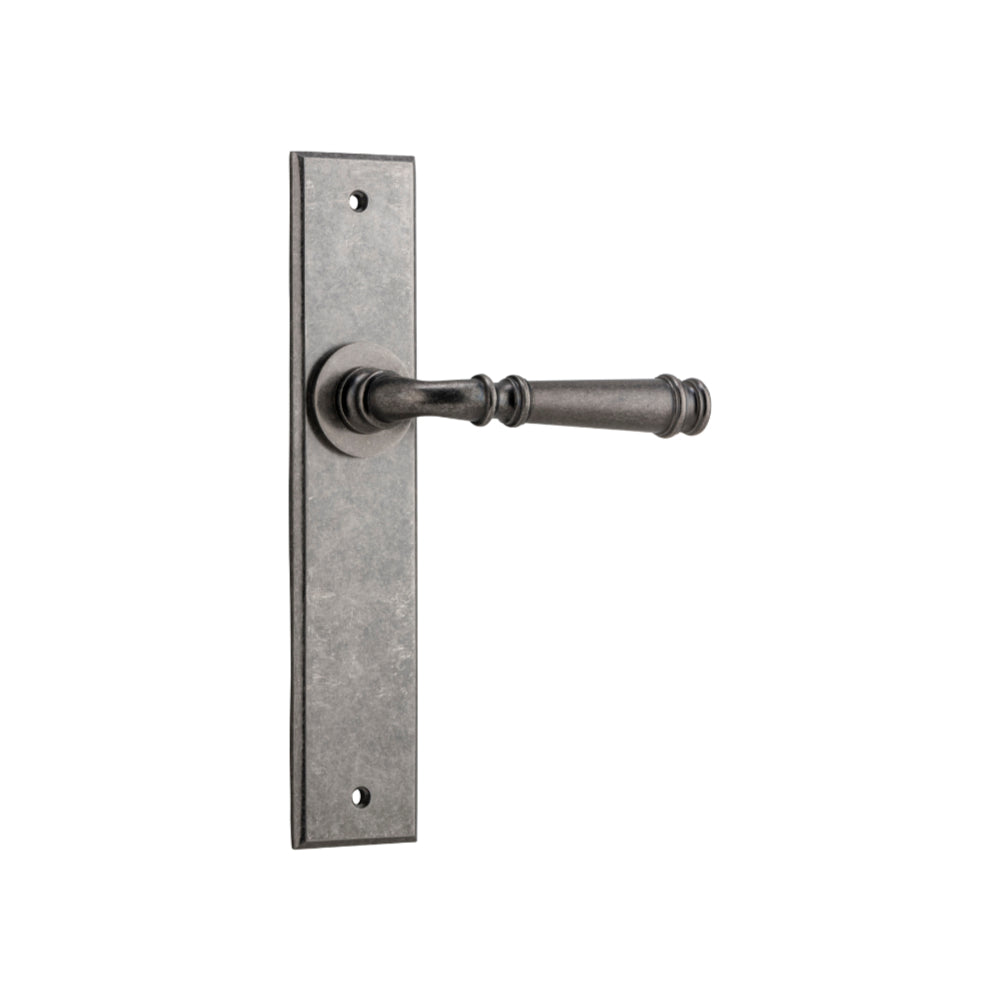 Door Lever Verona Chamfered Latch Distressed Nickel H240xW50xP59mm in Distressed Nickel