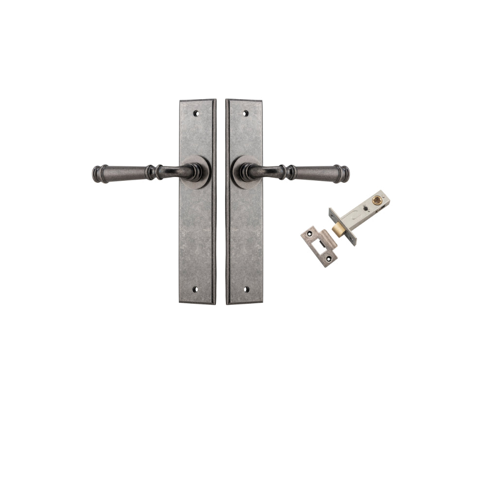 Door Lever Verona Chamfered Distressed Nickel L122xP58mm BPH240xW50mm Passage Kit Tube Latch Split Cam 'T' Striker Distressed Nickel Backset 60mm in Distressed Nickel