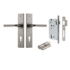 Door Lever Annecy Chamfered Euro Pair Distressed Nickel CTC85mm L117xP65mm BPH240xW50mm Mortice Lock Euro Distressed Nickel CTC85mm Backset 60mm, Euro Cylinder Dual Function 5 Pin Distressed Nickel 65mm KA4 in Distressed Nickel