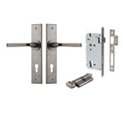 Door Lever Annecy Chamfered Euro Pair Distressed Nickel CTC85mm L117xP65mm BPH240xW50mm Mortice Lock Euro Distressed Nickel CTC85mm Backset 60mm, Euro Cylinder Key Thumb 5 Pin Distressed Nickel 65mm KA4 in Distressed Nickel