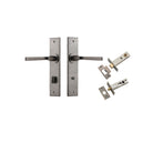 Door Lever Annecy Chamfered Privacy Distressed Nickel CTC85mm L117xP65mm BPH240xW50mm Privacy Kit Tube Latch Split Cam 'T' Striker Distressed Nickel Backset 60mm, Privacy Bolt Round Bolt Distressed Nickel Backset 60mm in Distressed Nickel