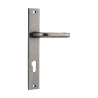 Pair of Iver Oslo Lever handles on rectangular backplates, showcasing elegant architectural hardware for doors.