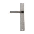 Pair of Iver Oslo lever handles on rectangular backplates, architectural hardware for doors, in a sleek modern design