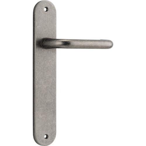 Door Lever Oslo Oval Euro Distressed Nickel CTC85mm H230xW40xP57mm in Distressed Nickel