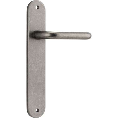 Door Lever Oslo Oval Euro Distressed Nickel CTC85mm H230xW40xP57mm in Distressed Nickel
