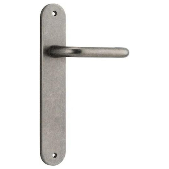 Door Lever Oslo Return Oval Distressed Nickel L118xP54mm BPH240xW40mm Passage Kit Tube Latch Split Cam 'T' Striker Distressed Nickel Backset 60mm in Distressed Nickel