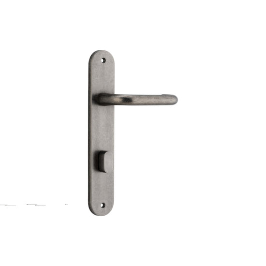 Door Lever Oslo Oval Privacy Distressed Nickel CTC85mm H230xW40xP57mm in Distressed Nickel