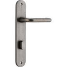 Door Lever Oslo Oval Privacy Distressed Nickel CTC85mm H230xW40xP57mm in Distressed Nickel