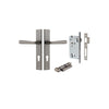 Door Lever Copenhagen Rectangular Euro Pair Distressed Nickel CTC85mm H240xW38xP61mm Entrance Kit, Mortice Lock Euro Distressed Nickel CTC85mm Backset 60mm, Euro Cylinder Key Thumb 6 Pin Distressed Nickel L70mm KA1 in Distressed Nickel