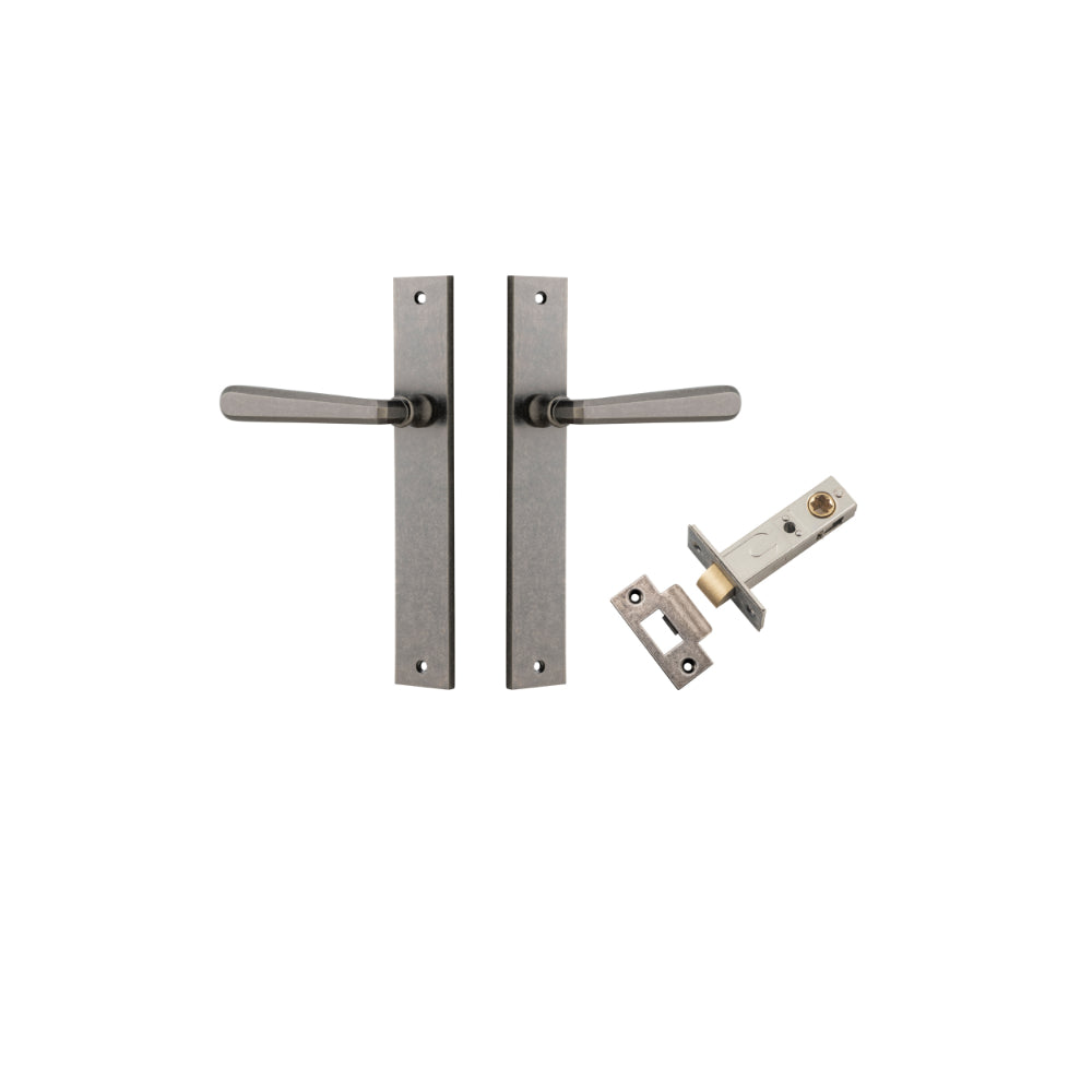 Door Lever Copenhagen Rectangular Latch Pair Distressed Nickel H240xW38xP61mm Passage Kit, Tube Latch Split Cam 'T' Striker Distressed Nickel Backset 60mm in Distressed Nickel