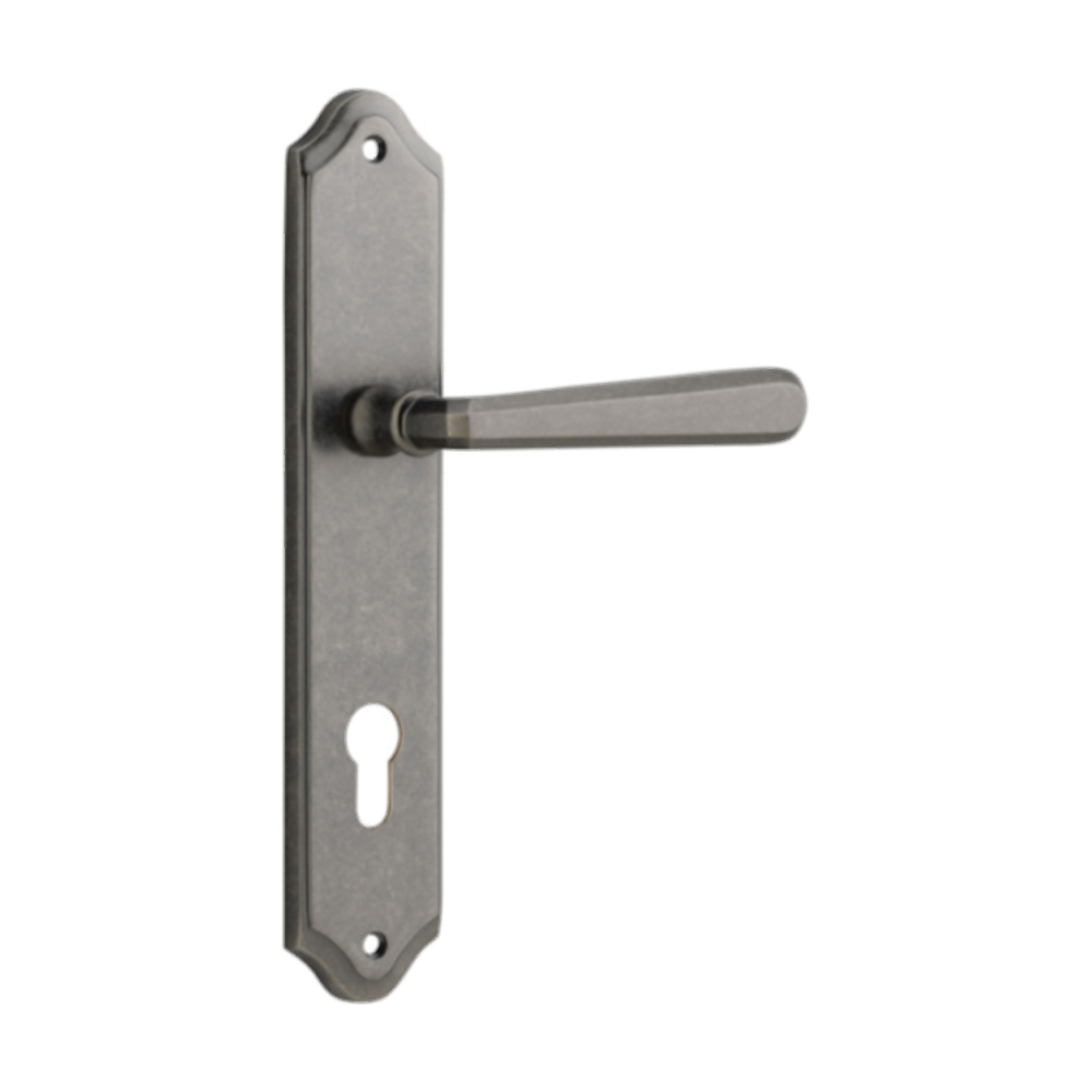 Door Lever Copenhagen Shouldered Euro Pair Distressed Nickel CTC85mm H250xW48xP61mm in Distressed Nickel