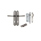 Door Lever Copenhagen Shouldered Euro Pair Distressed Nickel CTC85mm H250xW48xP61mm Entrance Kit Mortice Lock Euro Distressed Nickel CTC85mm Backset 60mm, Euro Cylinder Key Thumb 6 Pin Distressed Nickel L70mm KA1 in Distressed Nickel