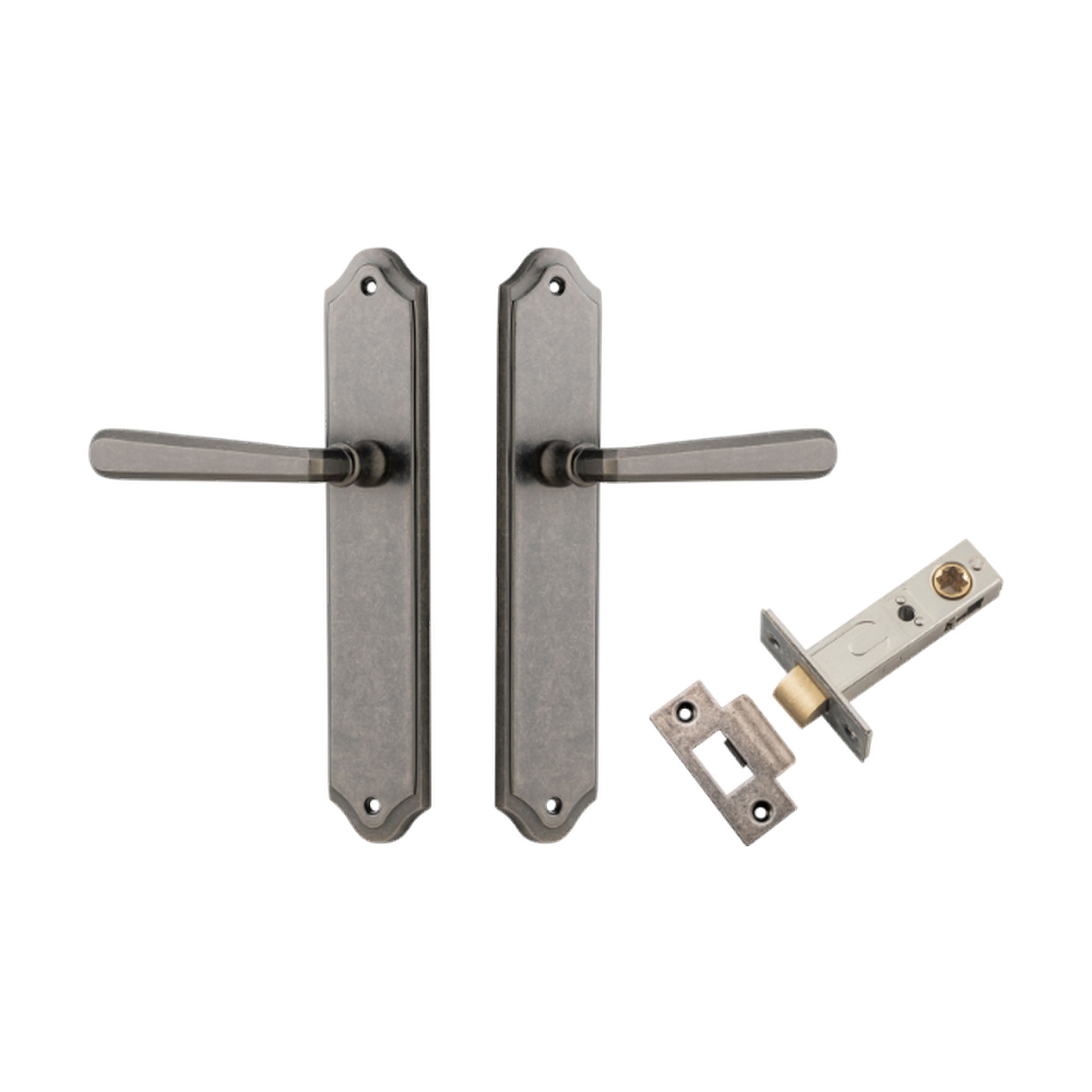 Door Lever Copenhagen Shouldered Latch Pair Distressed Nickel H250xW48xP61mm Passage Kit Tube Latch Split Cam 'T' Striker Distressed Nickel Backset 60mm in Distressed Nickel