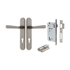 Door Lever Copenhagen Oval Euro Pair Distressed Nickel CTC85mm H240xW40xP61mm Entrance Kit Mortice Lock Euro Distressed Nickel CTC85mm Backset 60mm, Euro Cylinder Dual Function 5 Pin Distressed Nickel L65mm KA1 in Distressed Nickel
