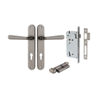Door Lever Copenhagen Oval Euro Pair Distressed Nickel CTC85mm H240xW40xP61mm Entrance Kit Mortice Lock Euro Distressed Nickel CTC85mm Backset 60mm, Euro Cylinder Key Thumb 6 Pin Distressed Nickel L70mm KA1 in Distressed Nickel
