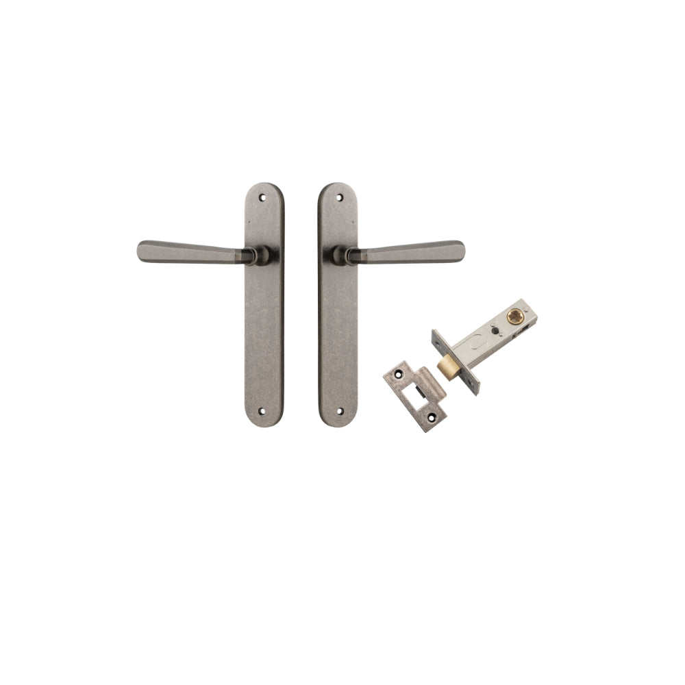 Door Lever Copenhagen Oval Latch Pair Distressed Nickel H240xW40xP61mm Passage Kit Tube Latch Split Cam 'T' Striker Distressed Nickel Backset 60mm in Distressed Nickel