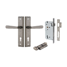 Pair of Iver Copenhagen lever handles on stepped backplates, modern architectural hardware with sleek, minimalist design.