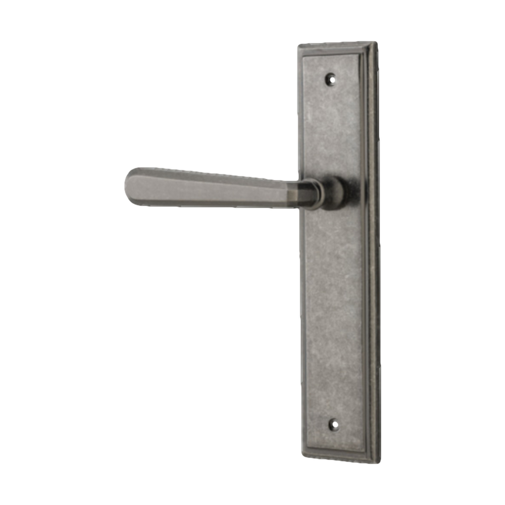 Door Lever Copenhagen Stepped Latch Left Hand Fixed Distressed Nickel L120xP60mm BPH237xW50mm in Distressed Nickel