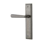 Pair of Iver Copenhagen lever handles on stepped backplates, architectural hardware with a sleek, modern design.