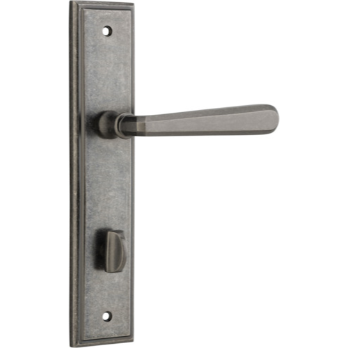 Door Lever Copenhagen Stepped Privacy Pair Distressed Nickel CTC85mm H237xW50xP61mm in Distressed Nickel